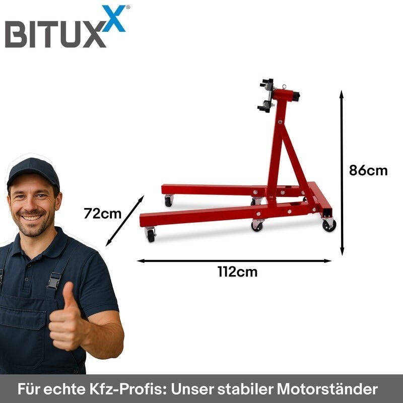 Nosník Jeřáb na motory do 900kg Bituxx Červená skládací podpěra na kolečkách MS19870